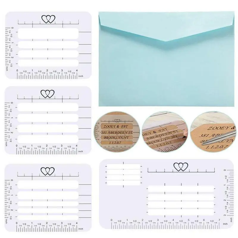  4Pcs/Lot Envelope Addressing Craft Guide Stencil Templates Fits Wide Range of Envelopes Thank You C - 33047139452