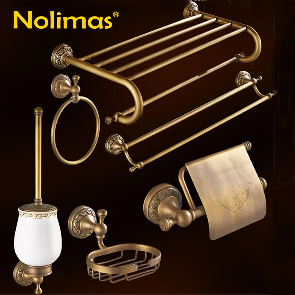 

Antique Bathroom Hardware Set Toilet Paper Holder Towel Bar Toothbrush Holder Soap Dish Clothes Hook Copper Bathroom Accessories