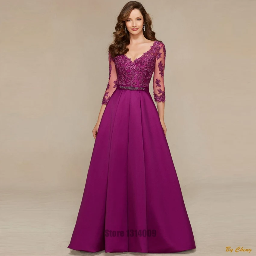 Scollo a v Abito Da Sera Tre Quarti di Manica Con Cintura di Paillettes Abiti  Da Sera Lunghi Lace Up Viola Chiaro Abito Da Sera Taffettà Abito|purple  evening|purple evening dressesevening gown -
