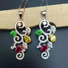 Натуральные разноцветные турмалины кулон S925 Серебряный натуральный драгоценный камень кулон Цепочки и ожерелья модный элегантный игрушка на елку в форме винограда для женщин ювелирные изделия