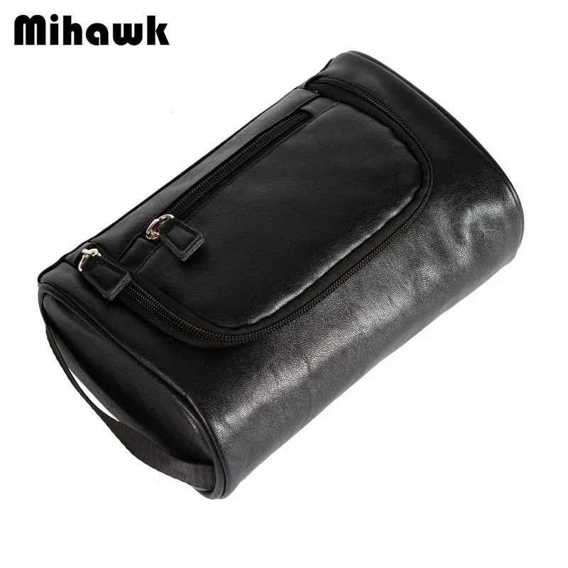 

Mihawk Men's Black PU Cosmetic Bags Wash Pouch Travel Necessary Storage Toiletries Beauty Tools Organizer Accessories Supplies