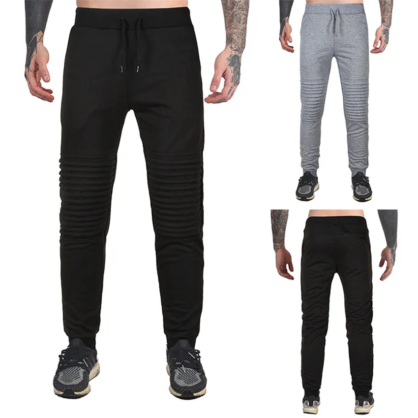 New Autumn Casual Sportswear Pants Fashion Elastic Male Trousers gray Jogger Pants Solid Pleated Design Outdoors Male Jogger