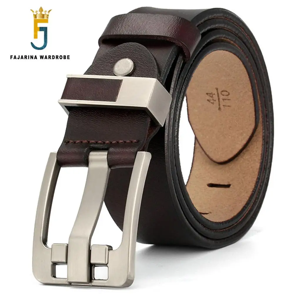 FAJARINA Quality Genuine Leather Belt Man Black Unique Design Clasp
