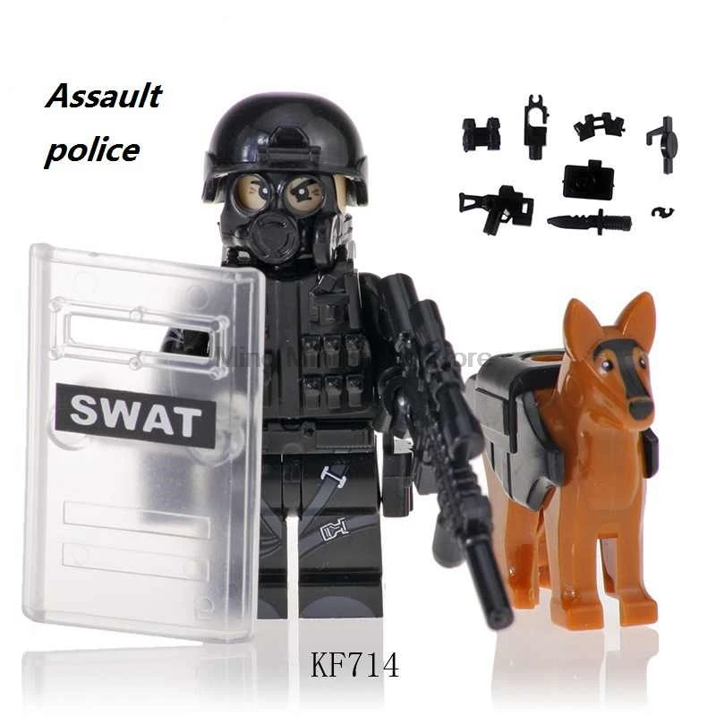 

World War II Legoing Military Equipment Set Armed polices Gun Police Dog Model Building Blocks Children Toys Compatible Legoings