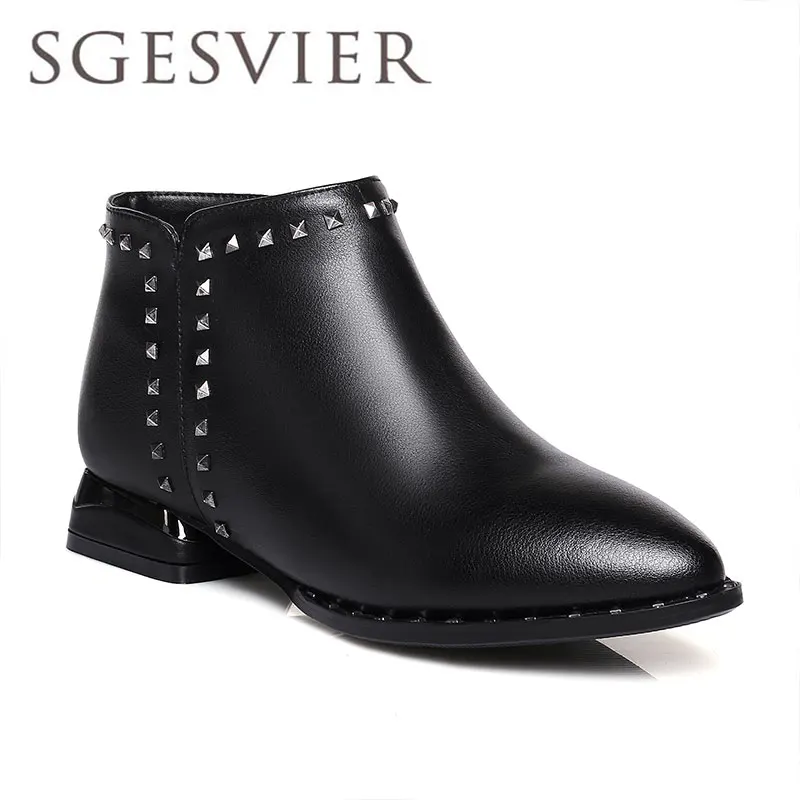 

SGESVIER new 2017 hot winter shoes women genuine leather women's shoes non-slip rubber soles bling decoration ankle boots GBH347