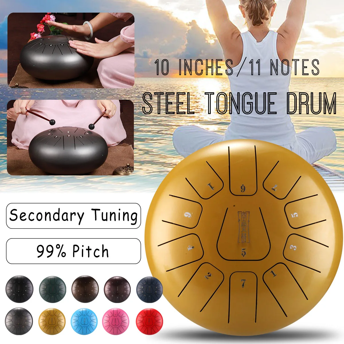 

SENRHY Steel Tongue Drum 11 Notes Pentatonic Scale Hank Drum for Adult Percussion Instruments with Many Accessories 10 inch