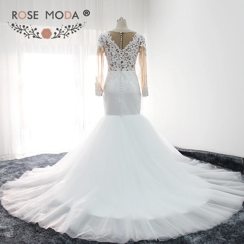rosa de moda de manga larga vestido de boda sirena de 2019 puffy