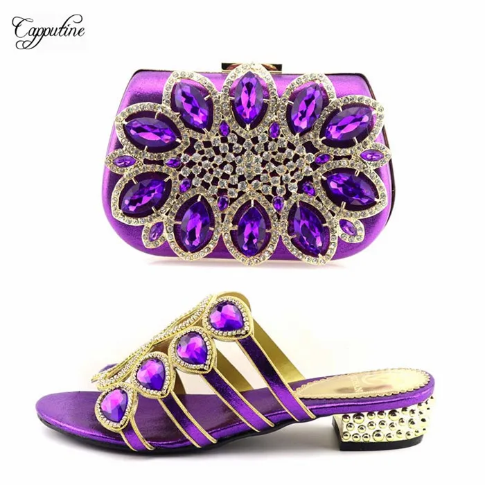 

Charming purple medium heel shipper shoes and purse bag set hot sale pumps with handbag T0741 ,heel height 3.8cm
