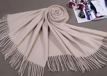 

Hot Sale Beige Winter Women's Faux Cashmere Shawl Scarf Bufandas Mujer Thick Warm chal Wrap Thick Warm Muffler Solid Color C-011