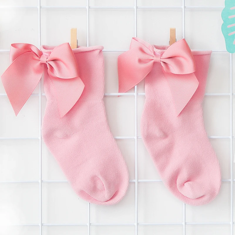 Осень-зима, детские короткие носки с бантиком на спине для девочек, модные носки для малышей, дизайн с персонажами, Z006 - Цвет: z007 pink