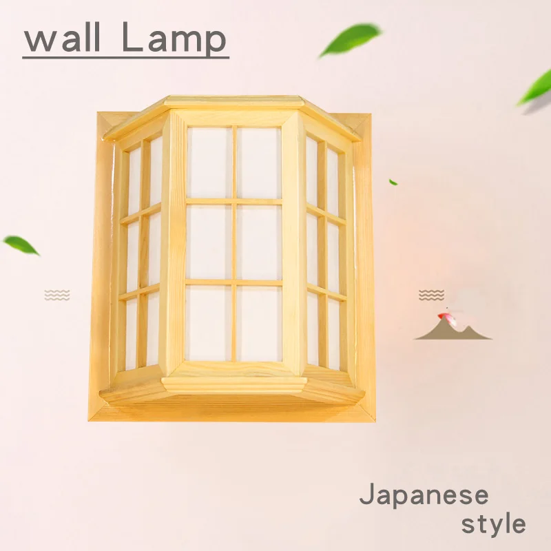 Japanese Style Pine Camphor Wood PVC Crafts Wooden Window Frame LED AC 110/220V Aisle Wall Light Fixture luminarias para | Лампы и