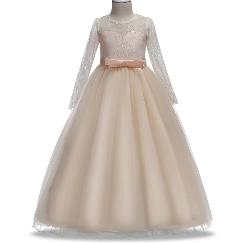 Высококачественные летние Детские платья для детей от 4 до 14 лет кружевное платье с длинными рукавами для девочек элегантное платье принцессы с бантом для выступлений на фортепиано - Цвет: as  picture