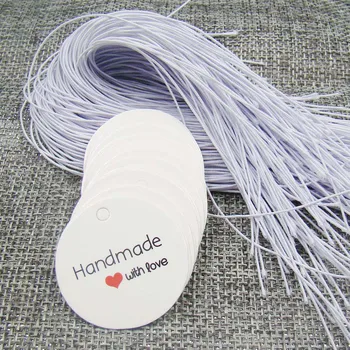 

3mm round white print paper handmade with love Tags with String for jewelry gift cookie favors packing hanging label tag