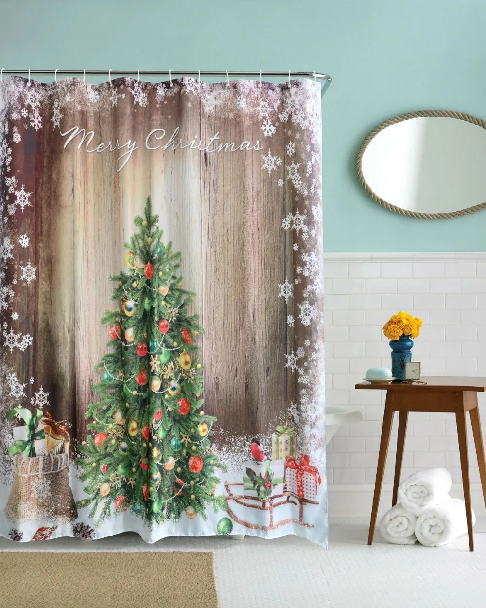 3D Christmas Tree Shower Curtains Waterproof Polyester 3D Bathroom Decorative Fabrics Bath