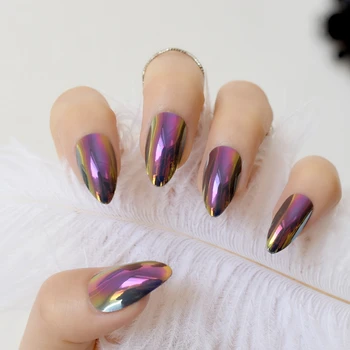 Ceny 24 Sztuk Kameleon Lustro Tipsy Fioletowy Ostry średni Stiletto Paznokcie Akrylowe Do Dekoracji Palec Akcesoria Do Manicure Z755