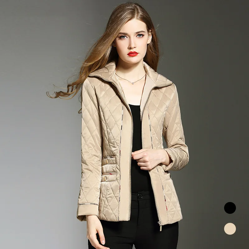 

BURDULLY High Quality Diamond Plaid Double Slim cotton Coat Winter Jacket Women Elegan Outerwear femme parka mujer invierno