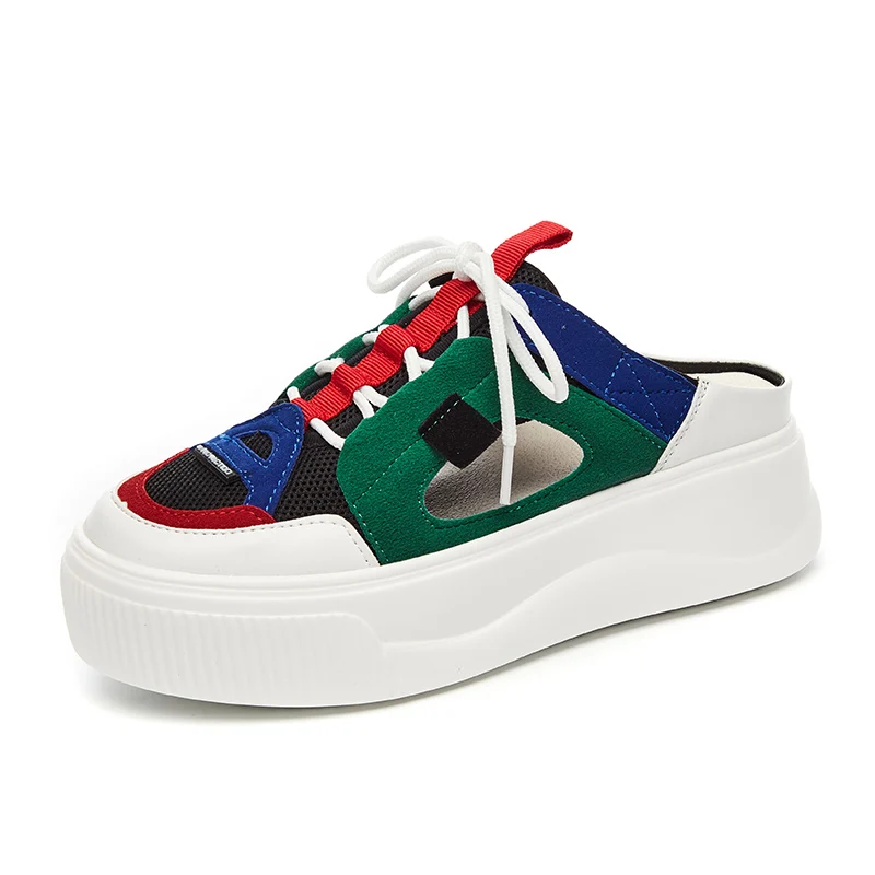 

Lucyever 2019 New Summer Casual Cut Out Platform Shoes Woman Summer Faux Suede Slippers Mixed Colors Flats Slides for Women