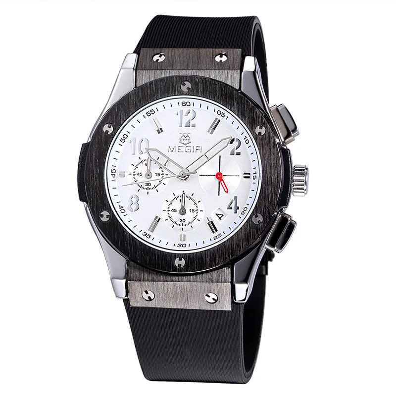 2016 Sports Watches Men Waterproof Chronograph Auto Date Casual Silicone Military Watch Luxury MEGIR 2518 Free