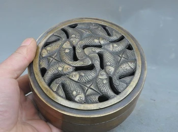 

Marked Old Chinese pure bronze Wealth Animal fish Lucky Incense burner Censer