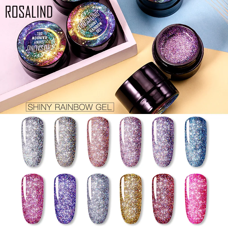 

ROSALIND UV Nail Gel Polish Neon Rainbow Hybrid Varnish Platinum 5ML Gel Paint Set For Manicure Semi permanent Base top Gel Lak