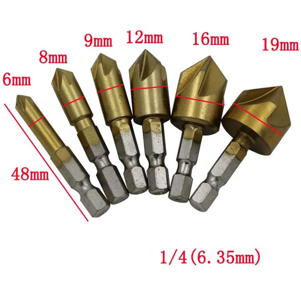 3 Pcs Drill Bits Flute Countersink Drill Bit Set Counter 6-19mm Sink Chamfer Cutter High Quality 3 Types For Wooden Planks