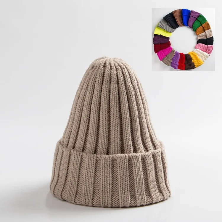Одноцветный, в полосочку, трикотажное зимнее Шапки Для женщин хлопковая теплая шапочка шапка Invierno Mujer - Цвет: 7