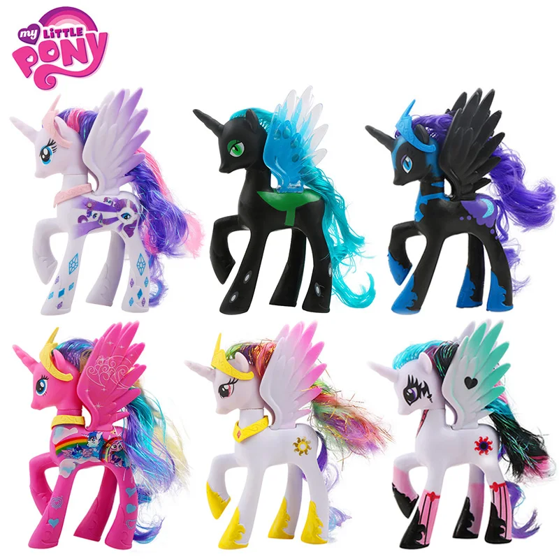 14 см игрушки My Little Pony Принцесса Селестия Луна серии «юбкой всех цветов радуги; платье в форме единорога из ПВХ, Коллекционная модель куклы для девочек