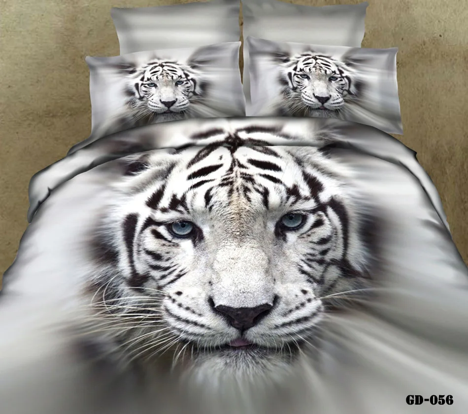 3D White tiger animal print cotton bedding set california king queen size duvet cover bedspread