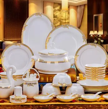 

Free shipping Top-quality ceramic tableware set 56pcs bowl dishes suit porcelain dinnerware set Wedding gift