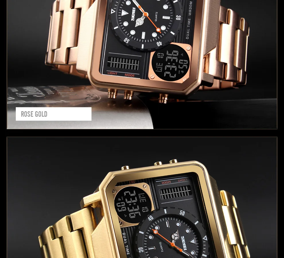 Мужские золотые часы цифровые электронные наручные часы из нержавеющей стали наручные часы дисплей личности роскошные часы SKMEI Relogio Masculino