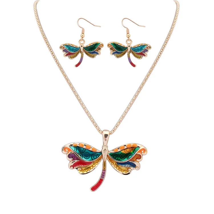 

TSHOU242 Popular Pearlescent Drops dragonfly Necklace Earrings Sets Accessories Sets