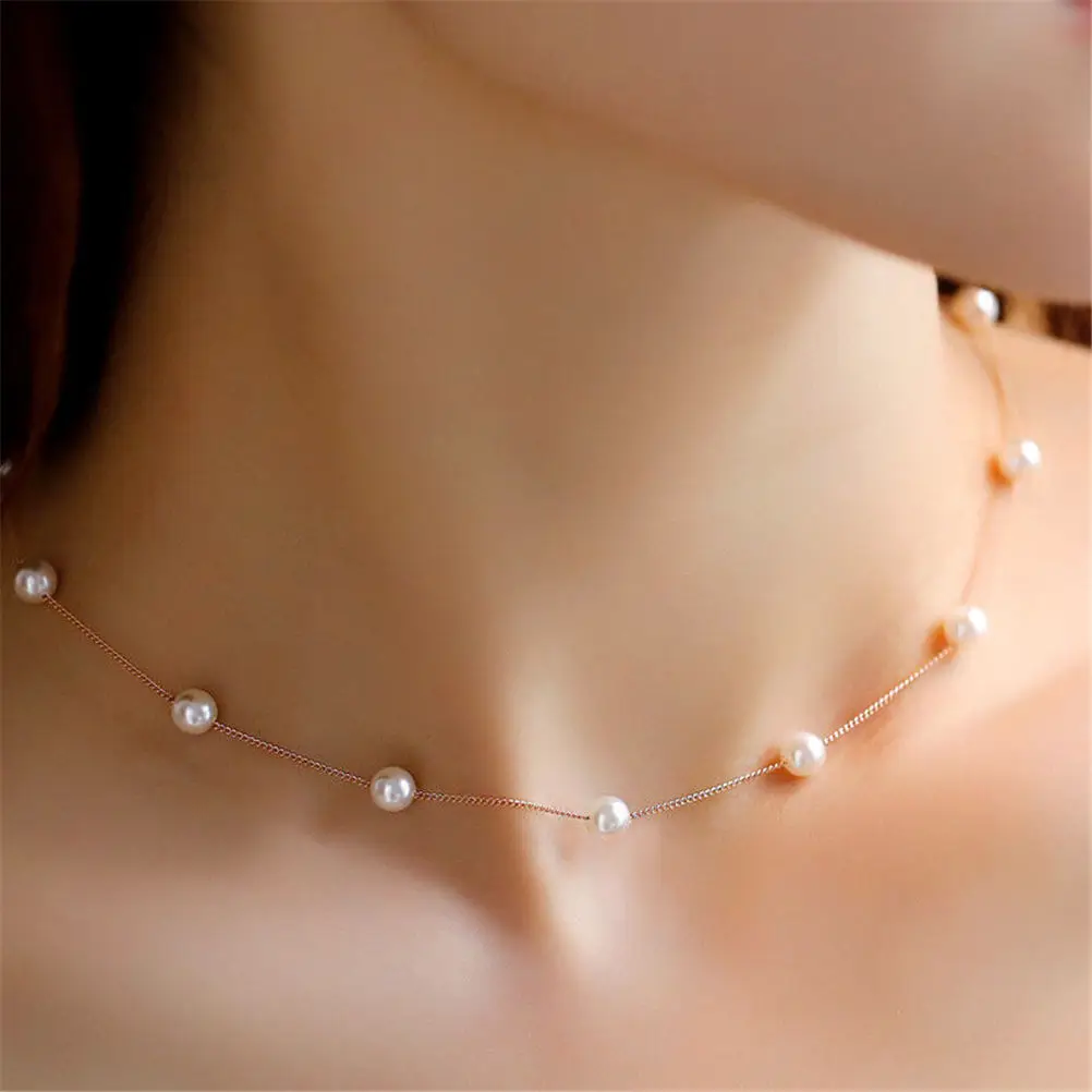 

Women Jewelry Gift 1Pcs Fashion Anti-Allergy Charm Jewelry Pendant Chain Simulated Pearl Choker Chunky Bib Statement Necklace