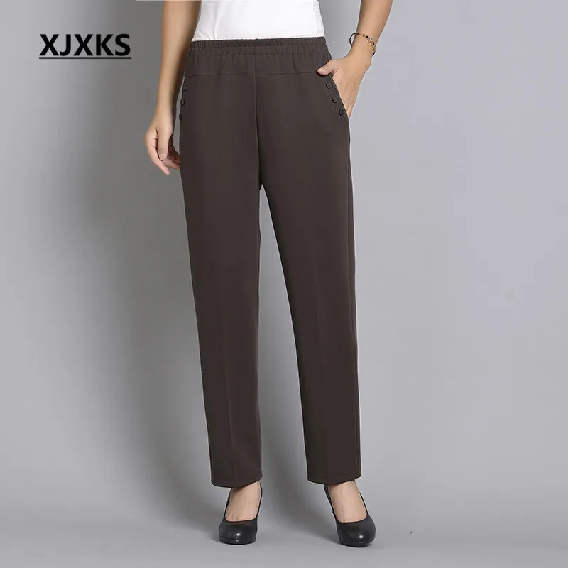 XJXKS Solid Full Length Middle Aged Women Pants Plus Size 5XL Loose ...