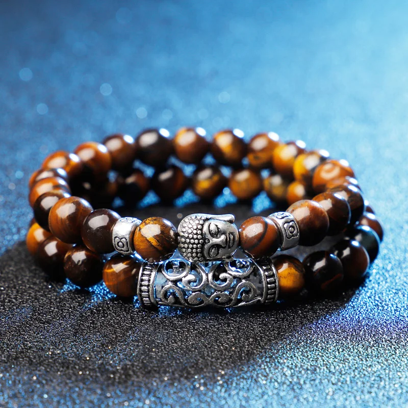

Vintage 2pcs set Natural Stone Beaded Bracelet Lion Head Crown Skeleton Fashion Couple Bracelet for Men Women Charm Jewelry Gift