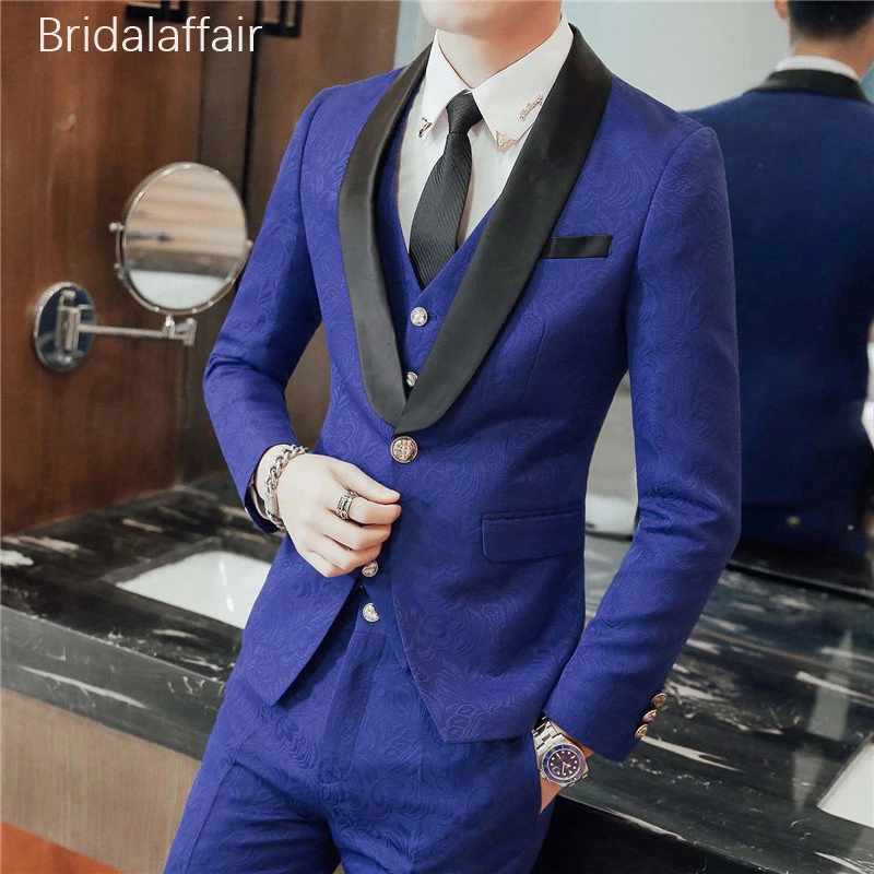 KUSON Conjunto de traje ajustado hecho a medida para hombre, Blazer moderno 3 piezas, ajustados para boda, graduación, trajes azules reales (chaqueta Pantalones + chaleco)|Trajes| -