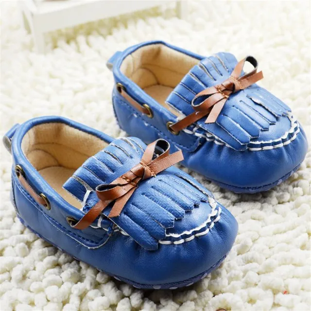 2016 New Spring Baby Boy Shoes Blue Pu Fringe With Brown Bow First