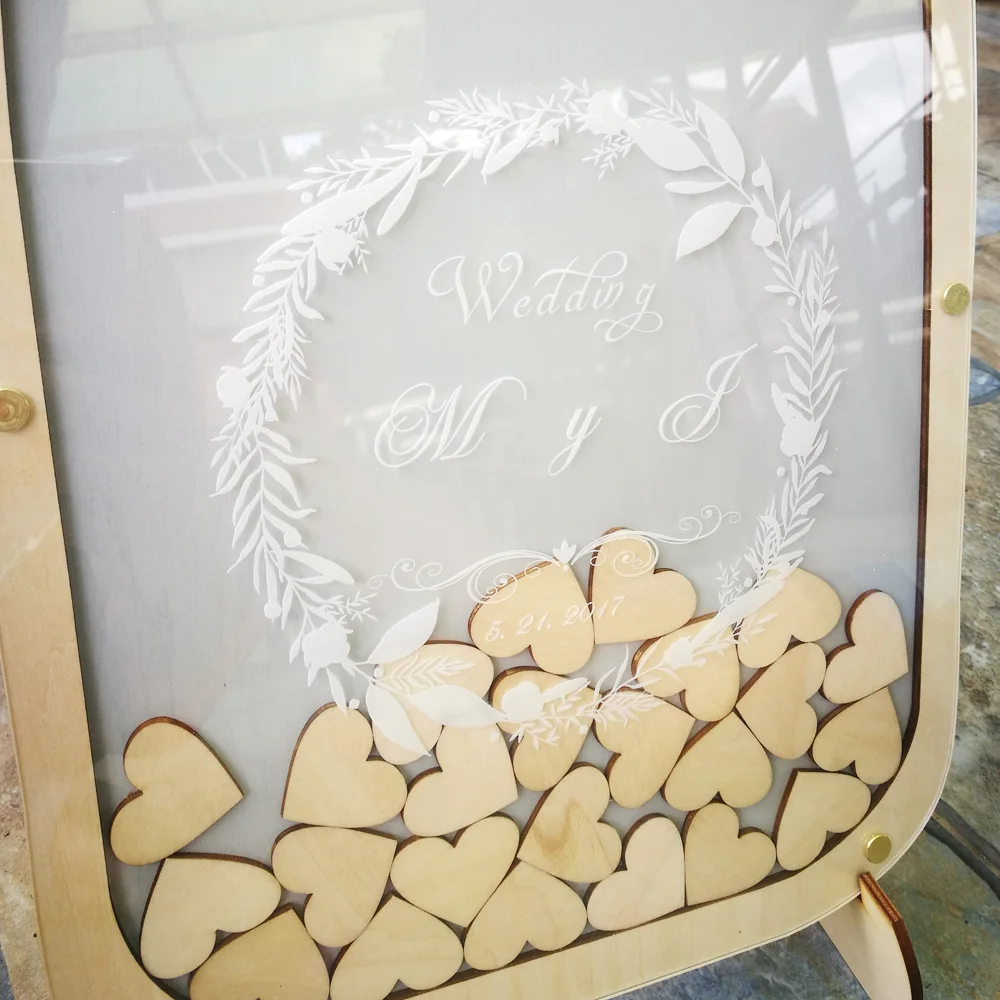 Personalised Wedding Guest book, Custom Drop top Drop box wedding alternative GuestBook with 60-100 hearts, Rustic Wedding Gift4