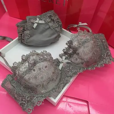

Fashion underwear set sexy lace transparent ultra-thin female bra cup ABCD plus size bra and panties