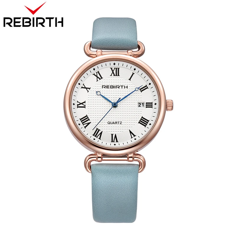 

REBIRTH Fashion Quartz Woman Watch Casual Analog Leather Bracelet Ladies Wristwatch Auto Date Watches Relogio Feminino with box