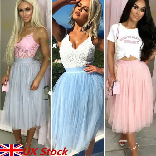 

Summer 2019 Women Ruffle Midi Pink Tulle Skirt Casual High Waist Mesh Tutu Skirt Pleated Elegant Sweet Elastic Sundress