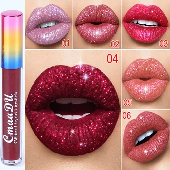 Cmaadu glitter lip gloss 6 colors sexy red nude matte lip tint waterproof long lasting diamond shimmer liquid lipstick HF081 1