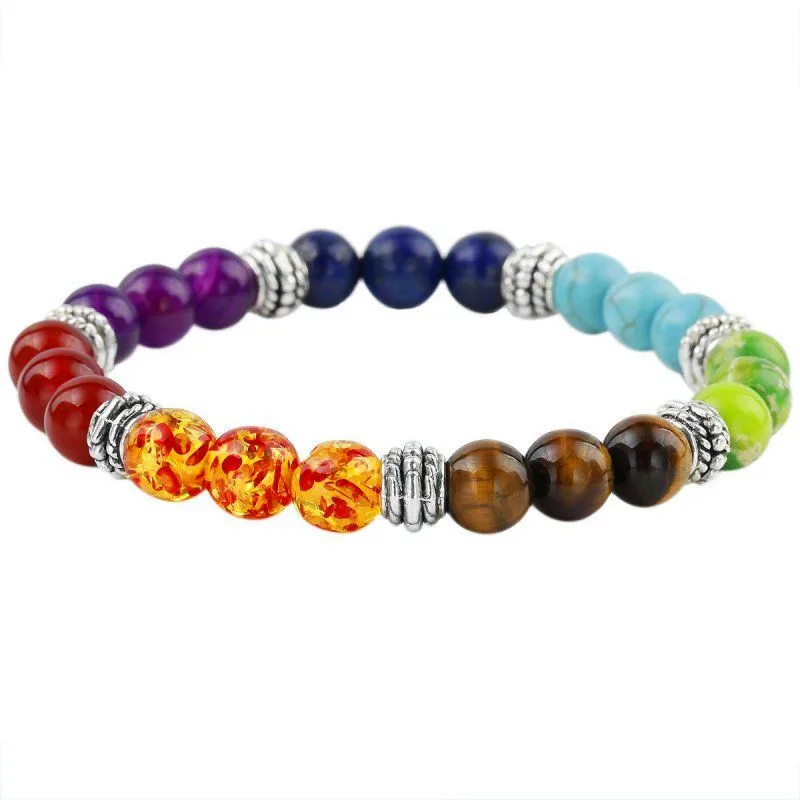 7 чакра камни натуральный камень Дерево жизни кулон ожерелье Подвески Йога браслеты для женщин мужчин рейки радужные украшения - Окраска металла: only Bracelet