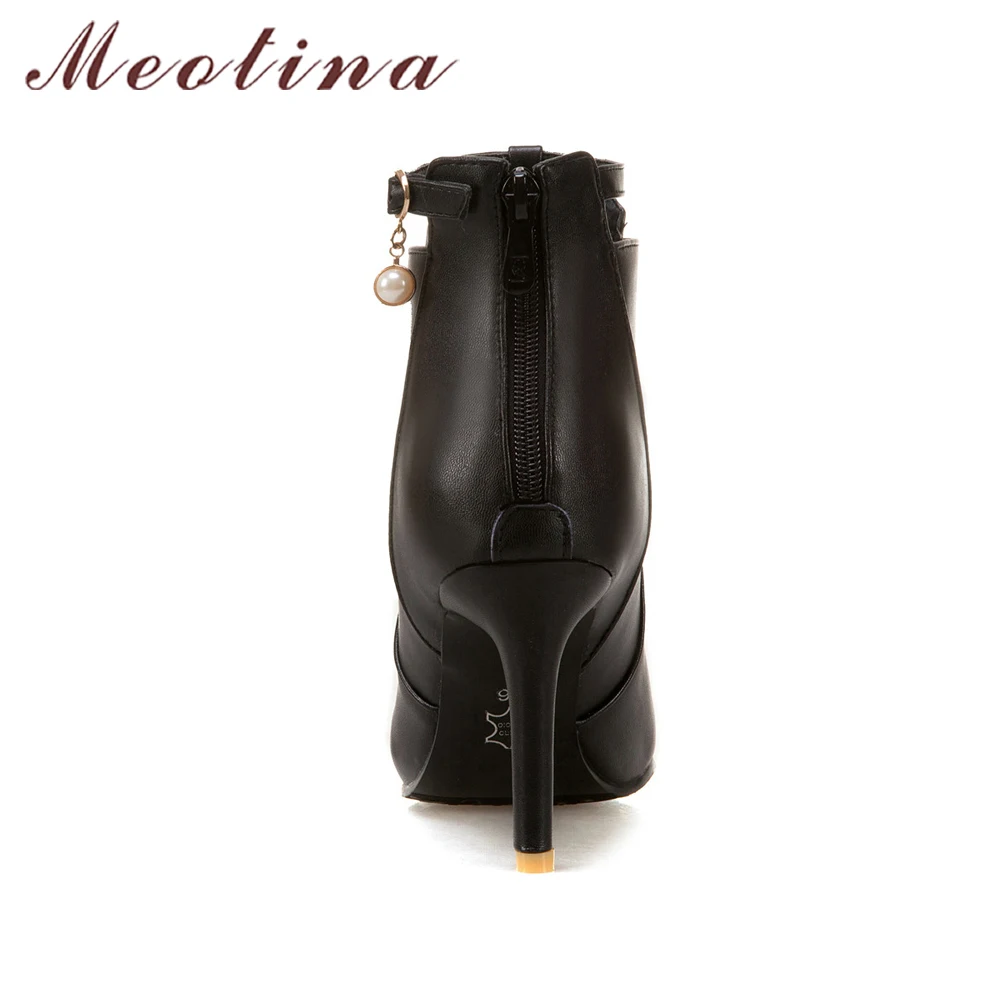 Meotina/женские ботинки; зимние ботильоны на высоком каблуке; белые ботинки на молнии; женская осенняя обувь; обувь ручной работы с острым носком; цвет черный, желтый