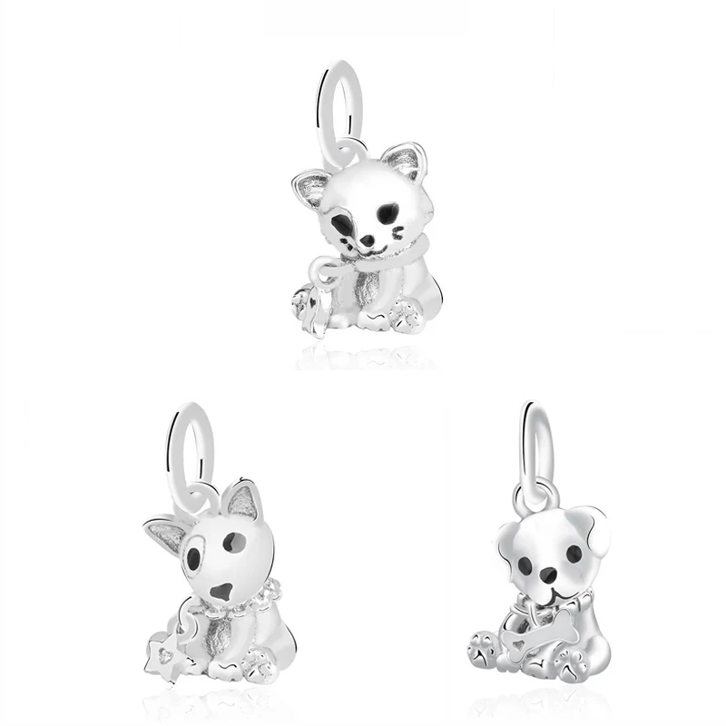 

925 Sterling Silver Original Beads Charms Fit Pandora Bracelet Labrador Bull Terrier Puppy Cat Dog Pendant Charm Diy Jewelry