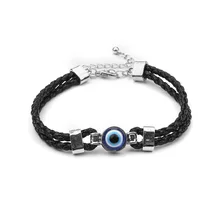 Turkish Blue Evil Eye Bracelet Women Black Handmade Braided Leather Rope Chain Bracelets for Women Jewelry