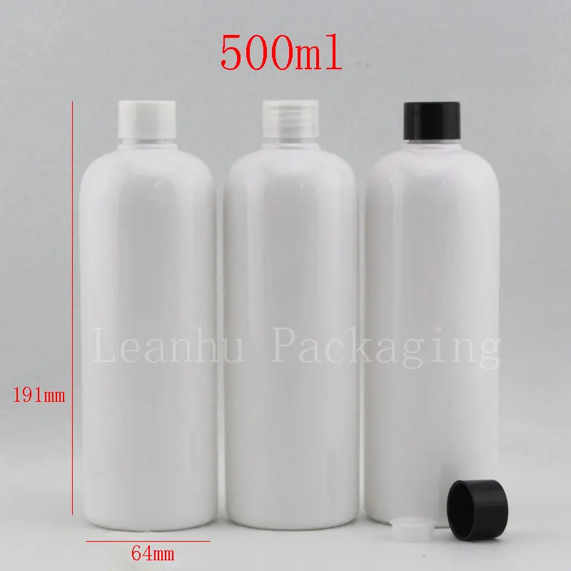 500ml white plastic bottles with screw lid , 500cc cosmetic packaging container bottle with a
