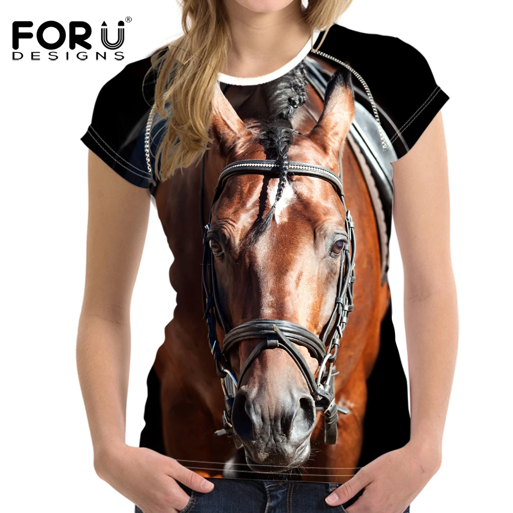 FORUDESIGNS informal para Mujer, remera divertida con estampado de caballo en 3D, sudadera informal para camisetas de Crossfit, Ropa para Mujer 2018|Camisetas| - AliExpress