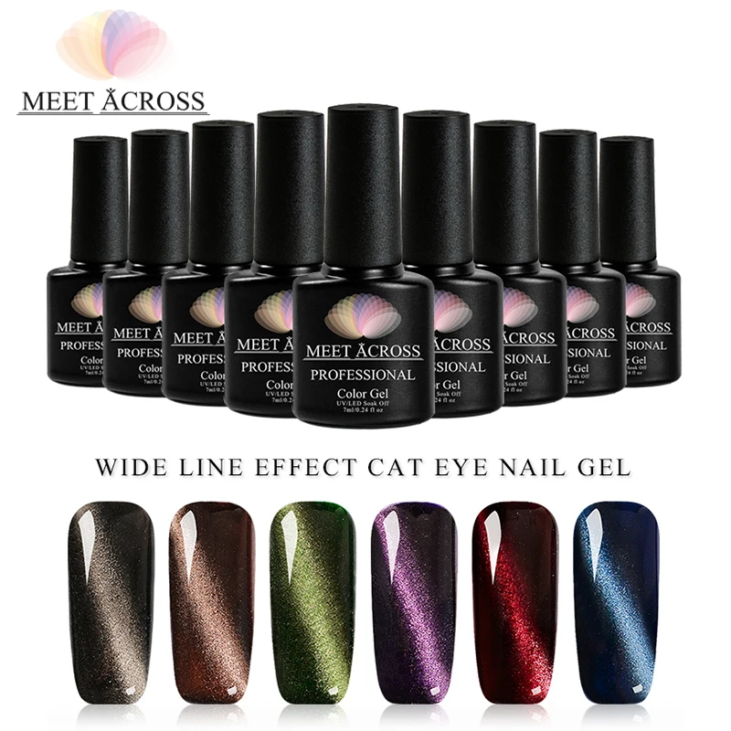 

MEET ACROSS Chameleon Magnetic Cat Eye Nail Gel Polish Holographic Magic UV Soak Off Gel Enamel Shimmer UV Gel Varnish Lacquer