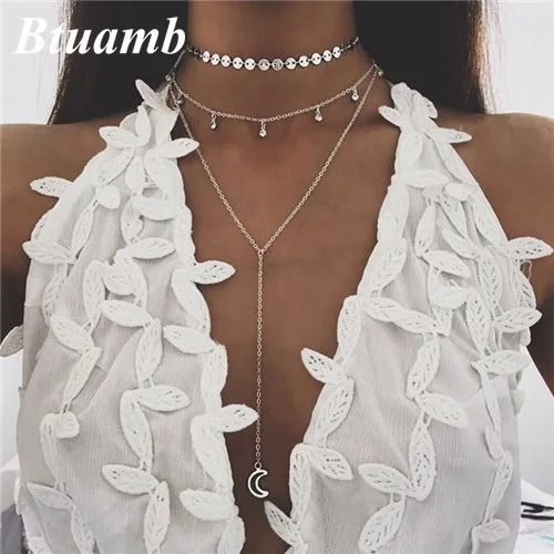

Btuamb Boho Natural Stone Love Heart Pineapple Star Moon Rose Flower Necklaces Clavicle Sequins Chain Necklaces for Women Bijoux