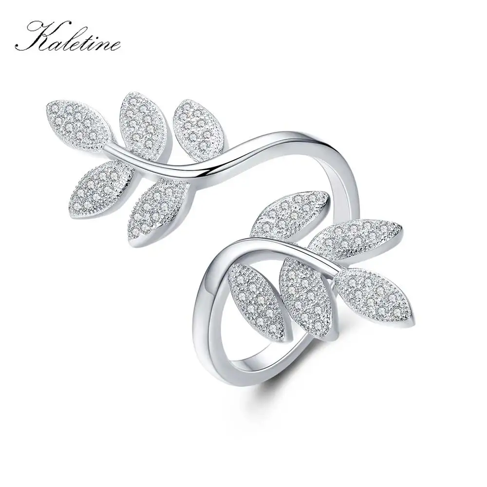 

KALETINE 925 Sterling Silver Rings For Women Bay Leaves Ring Zircon female Open Adjustable Ring Wedding Ring Set Allied express